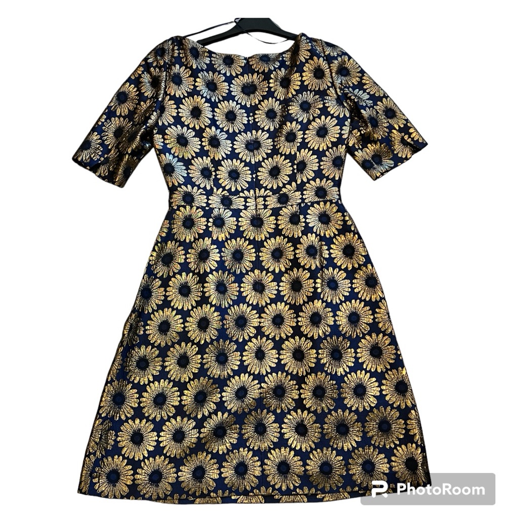 Dress- Boden Floral/ Beatrice Cocktail Dress Navy/Gold Size: Us 2r / Uk 6r Ec